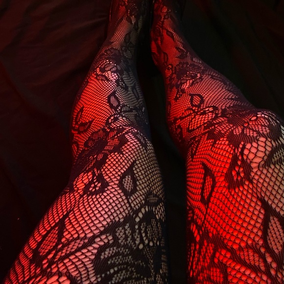 Other - Black Floral Fishnet Tights With Pink Ruffle- Women Intimates & Sleepwear